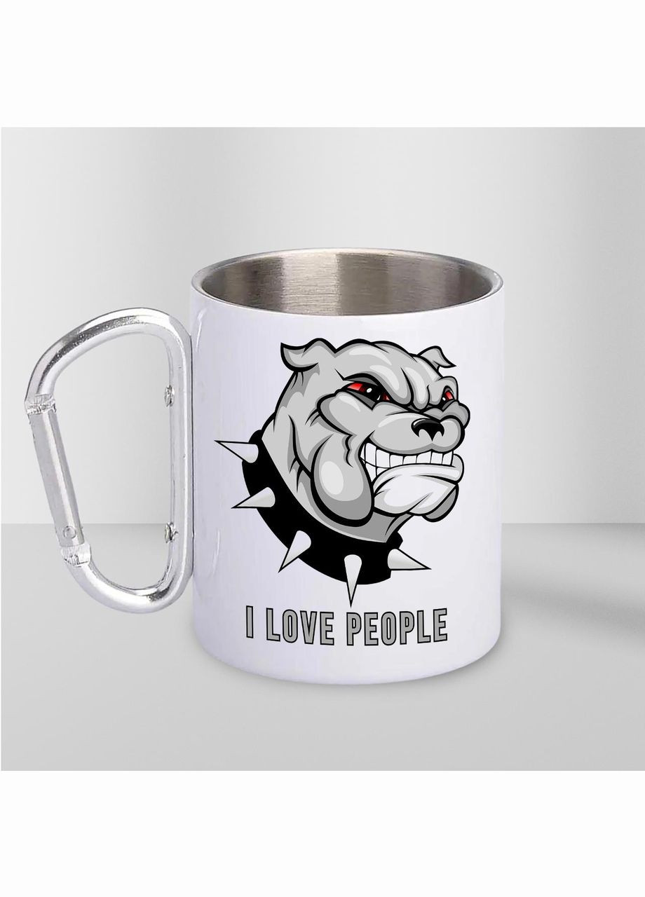 Чашка металлическая с принтом "I Love People" 300 мл с карабином, белая No Brand (324263636)