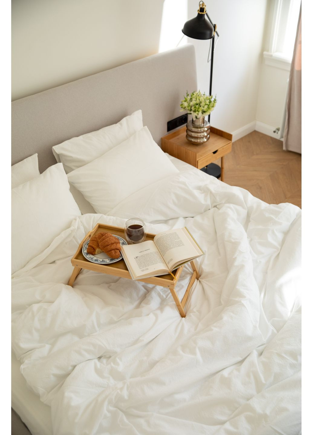 Постельное белье вареный хлопок "Белый" Семейный, Простыня на резинке, наволочки 50х70 IN.HOME_UA (371141789)