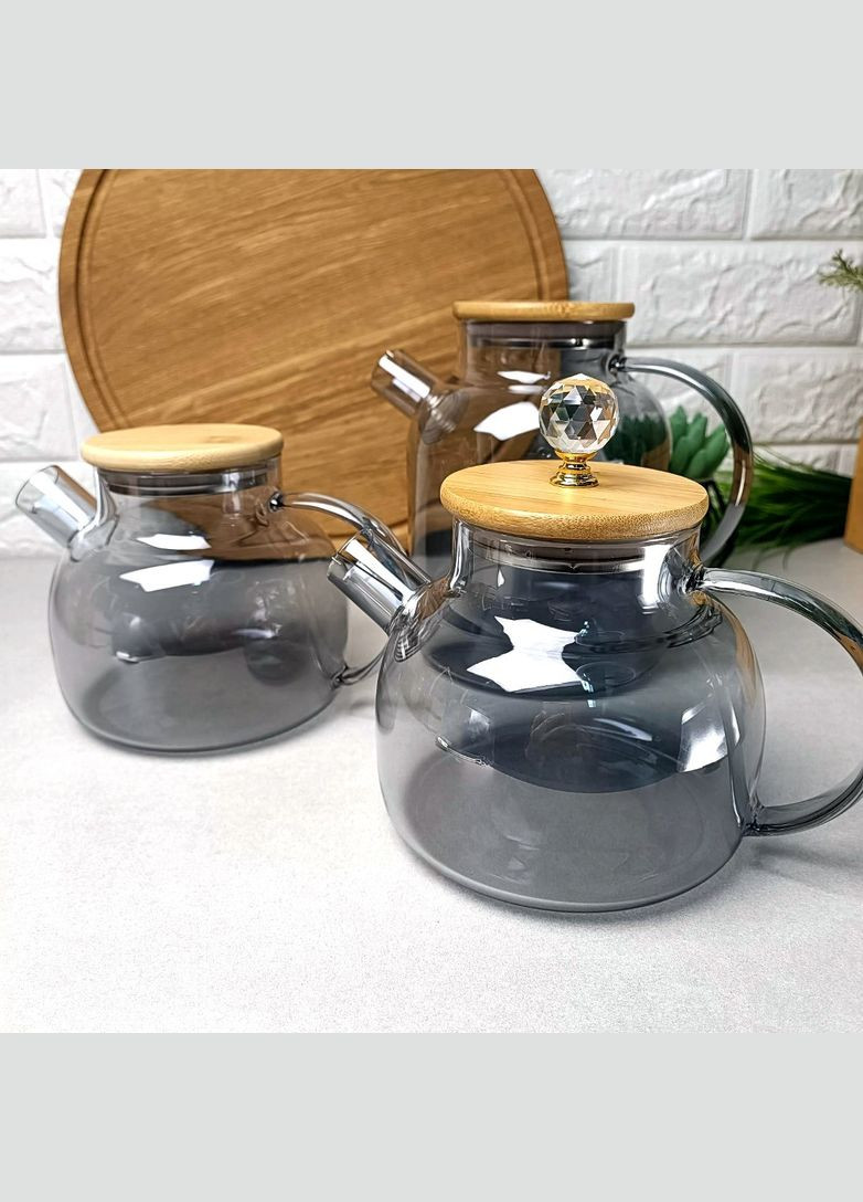 Термостійкий скляний чайник 1л Чорний перламутр Smokey Crystal No Brand (366818120)