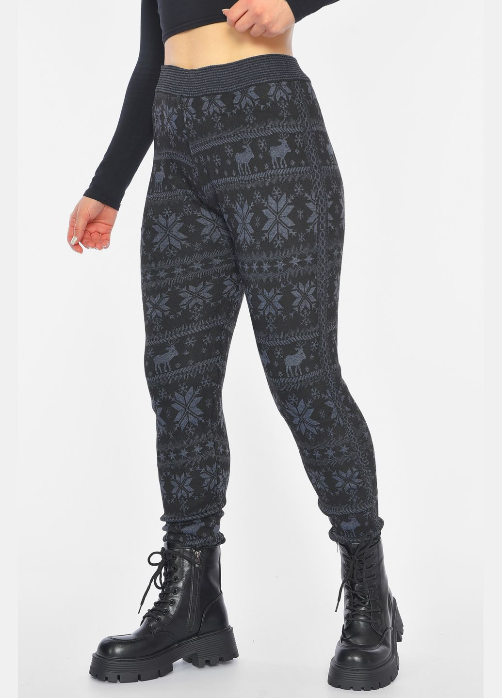 Лосини жіночі напівбатальні на флісі чорного кольору з малюнком Let's Shop (304609708)