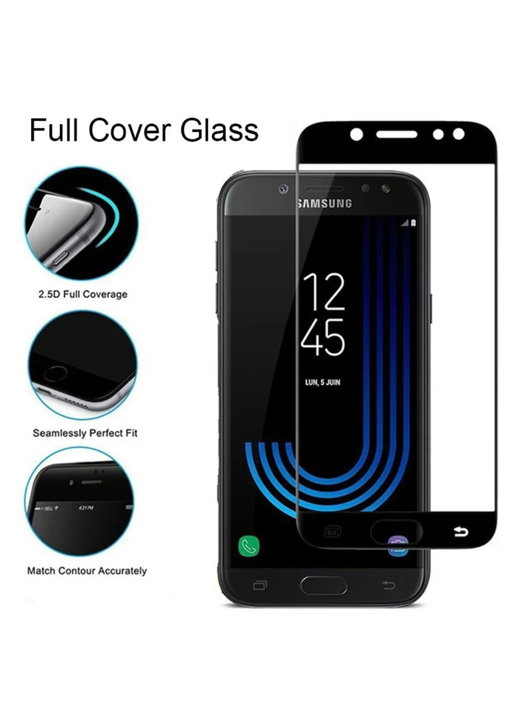 Закаленное защитное стекло Samsung J7 2017 / Полное покрытие / Черное X-level (335258162)