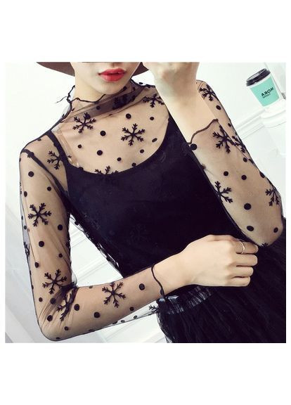 Чорна прозора кофтинка з сніжинками гольф кофточка водолазка блузка No Brand