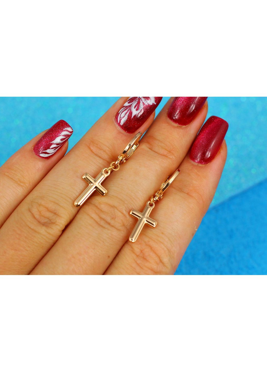 Серьги подвески крестики с тиснением 3 см золотистые love-shopping Xuping Jewelry (355797705)