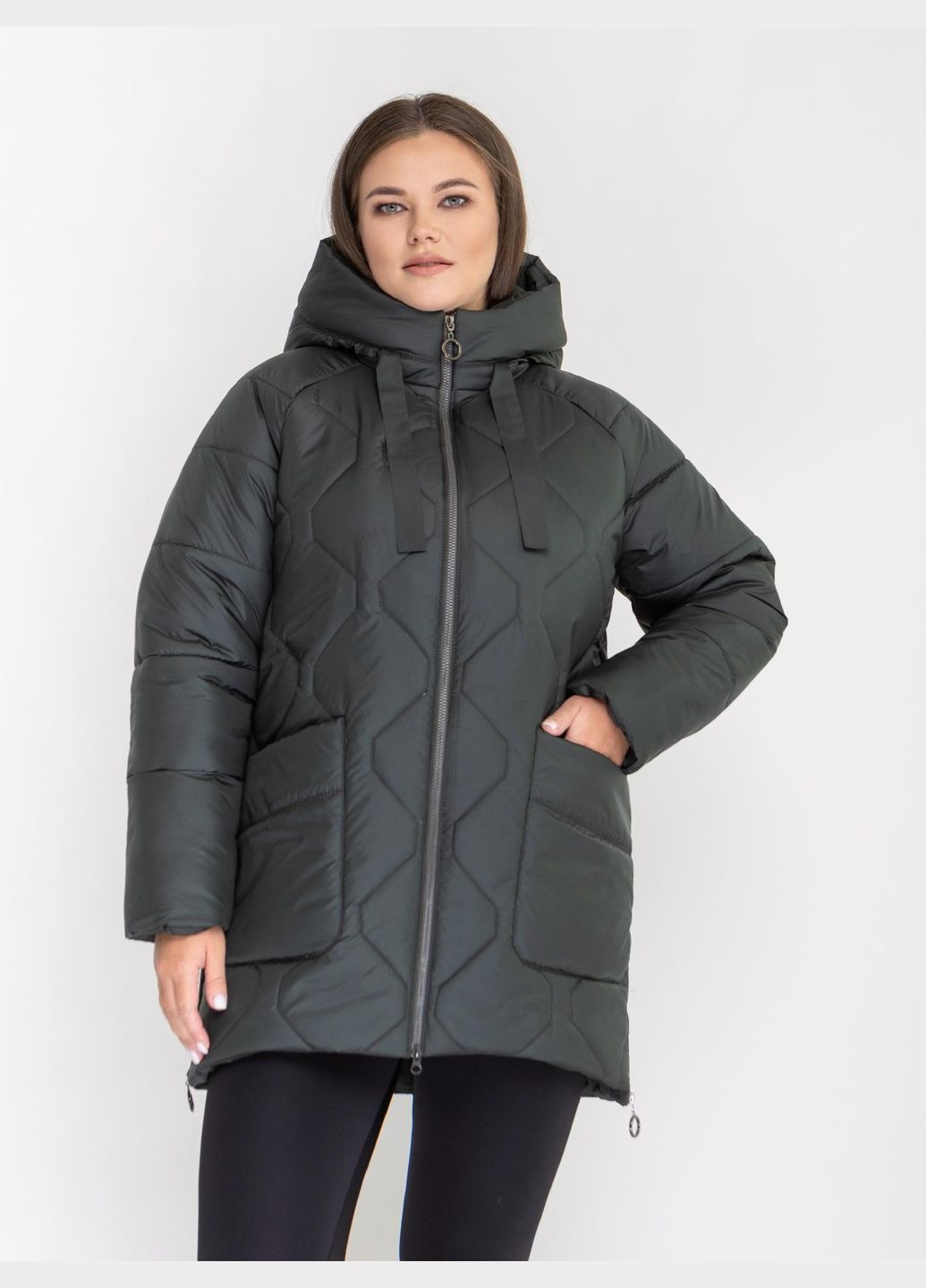 Оливкова (хакі) зимня жіноча зимова куртка великого розміру SK