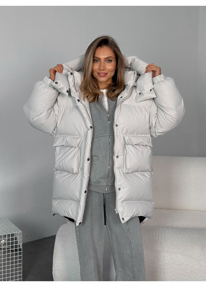Жемчужная куртка пуфер beze long цвет жемчужина milirud