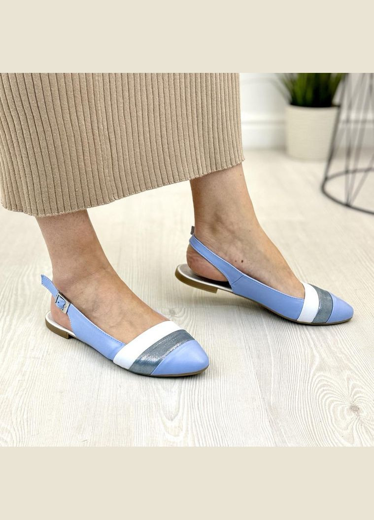 Жіночі балетки жіночі шкіряні із загостреним носком. колір блакитний, білий. 39 розмір Vasha para | комбіновані (303931341)