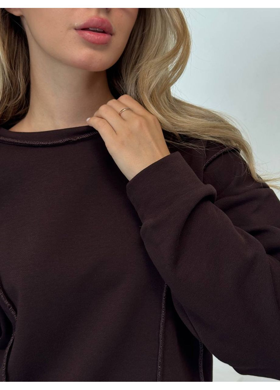Коричневый свитшот женский Гермес однотонный без декора (360953440)