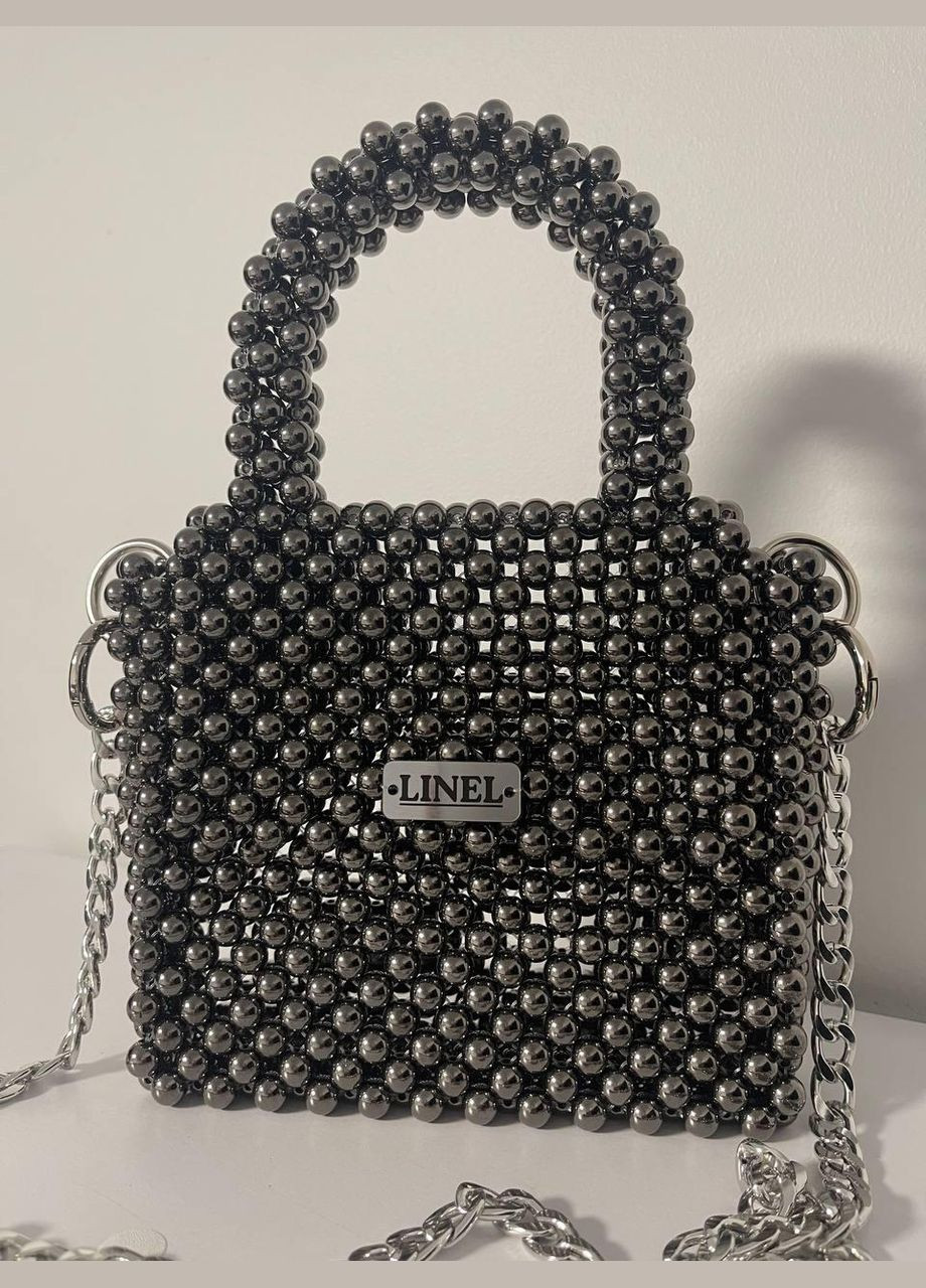 Сумка жіноча сіра з намистин ручна робота 021 Felicita (336377601)