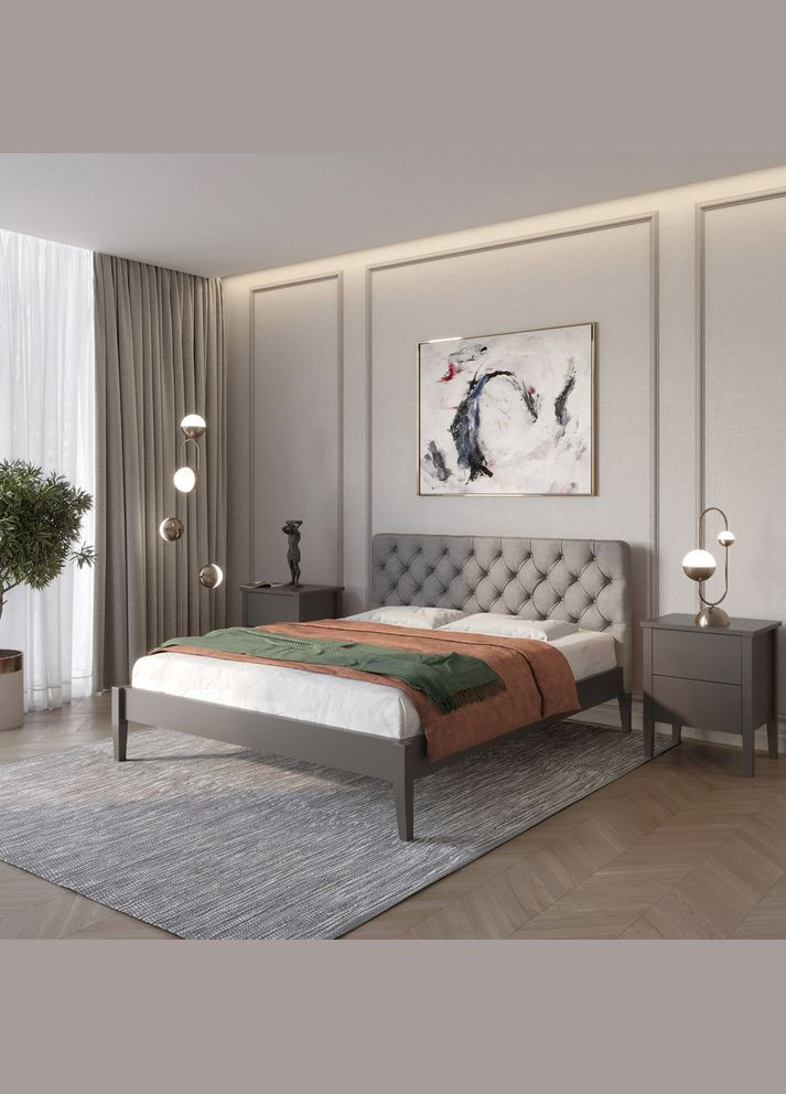 Полуторне дерев'яне ліжко Рим ДК (RAL9011) /Аляска 93 (Сірий) Б3 120х200 см (MBG-5131) Mebigrand (366086886)