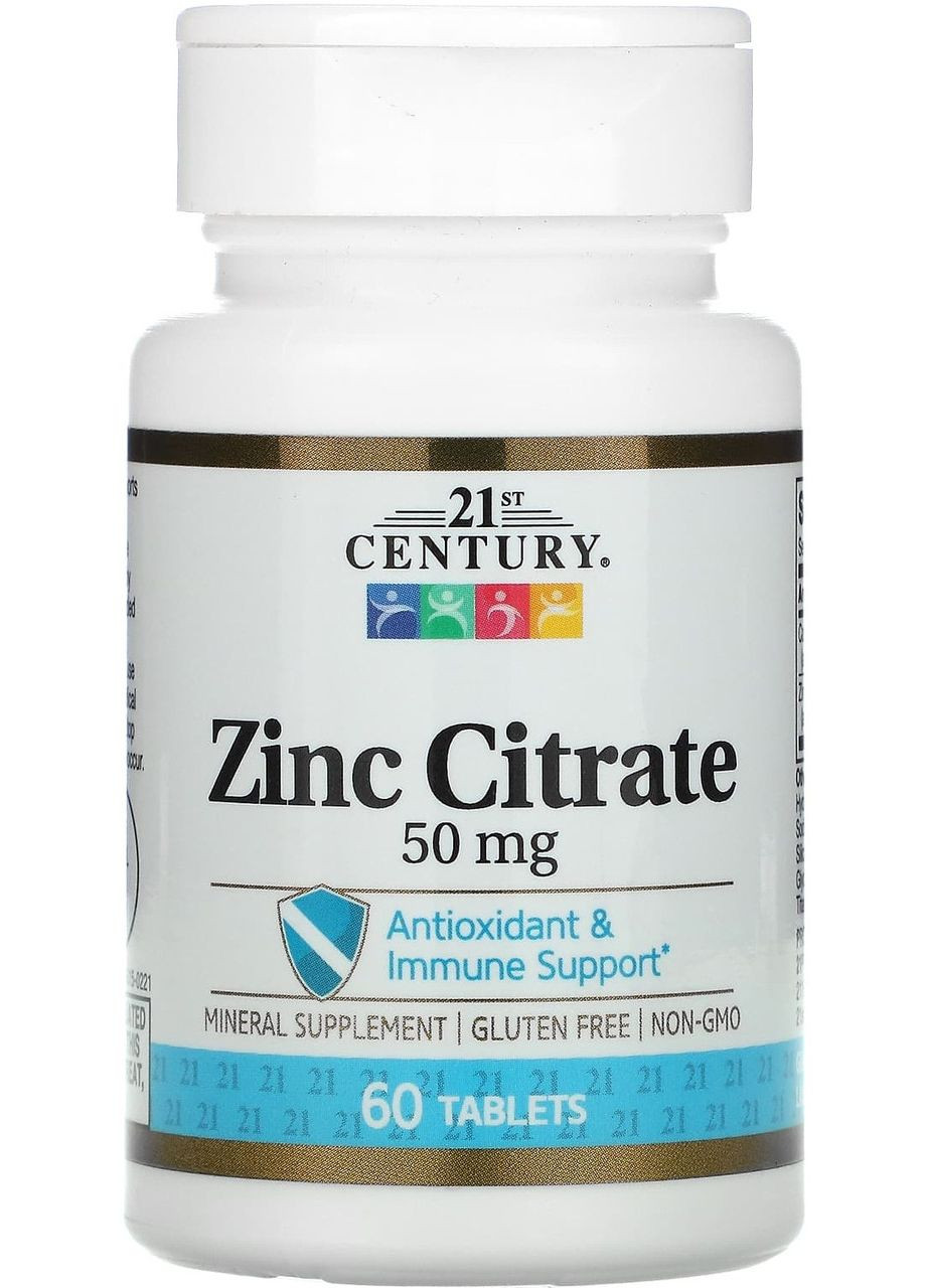 Цинку цитрат 50 мг, 60 таблеток, антиоксидантна дія та підтримка імунітету,. 21st Century (362191390)