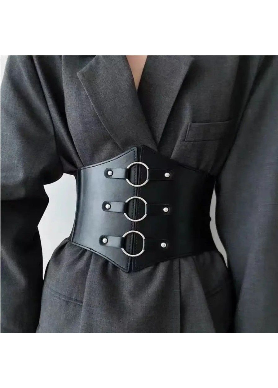 Жіночий чорний шкіряний корсет M з PU шкіри зі шнурівкою, стильний пояс-корсет для талії 80 см No Brand (362682305)