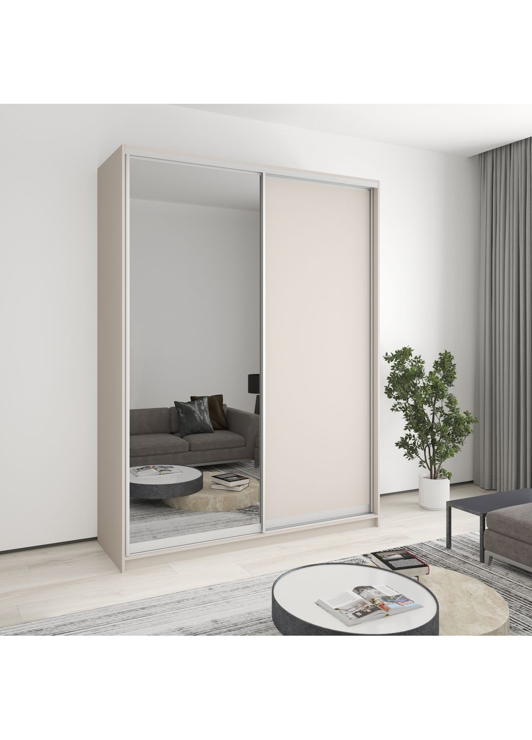 Шафа-купе дводверна Уні AL ДСП/Дзеркало 180x45x240 см Кашемір (MBS-3976) MebelStar (359449404)