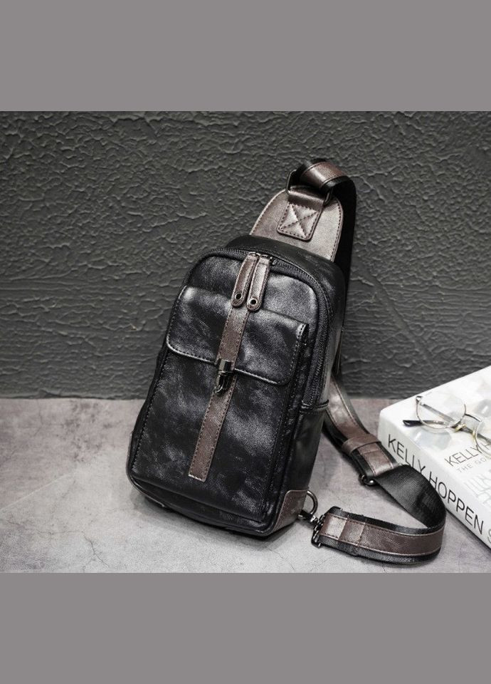 Большая мужская бананка сумка на грудь экокожа черная, сумка-бананка на плечоTT Eton (308050977)