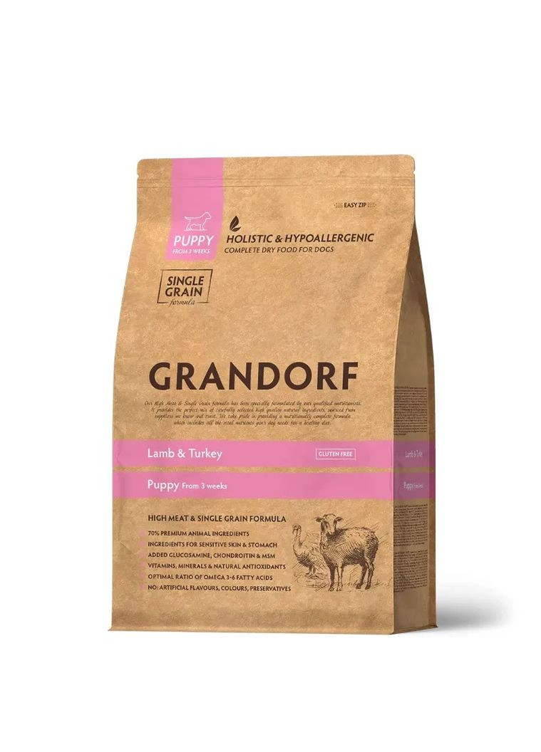 Сухой корм для щенков LAMB & TURKEY PUPPY ягненок с индейкой от 3 недель, 10 кг Grandorf (306442450)