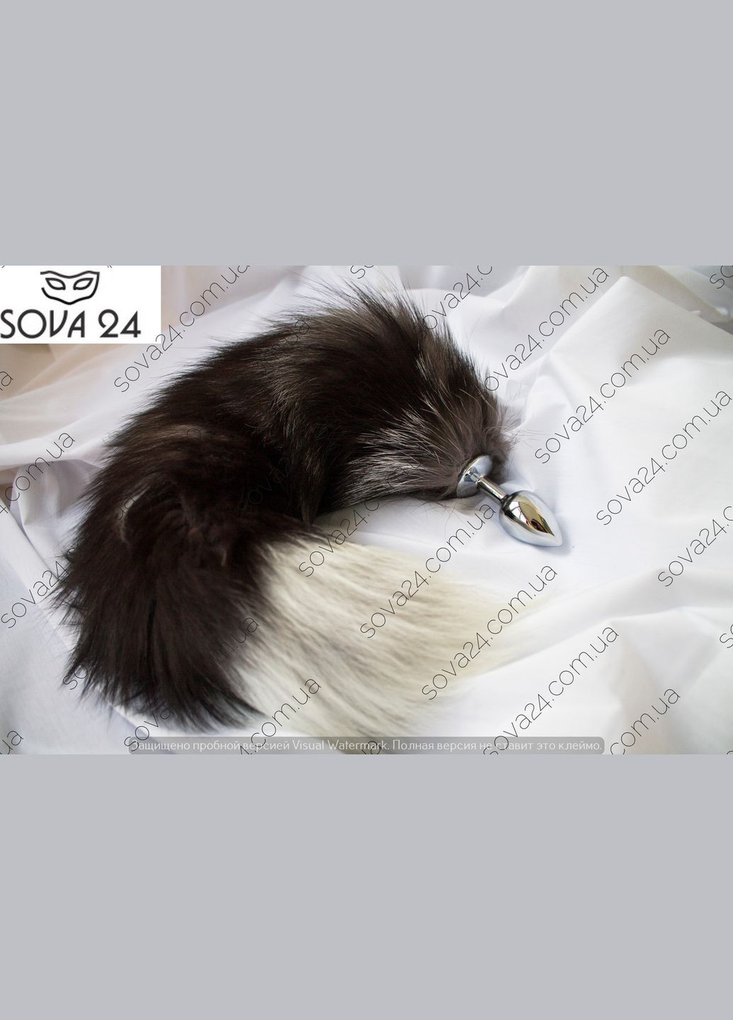 Анальная пробка с черным хвостом и лубрикантом No Brand (340914303)