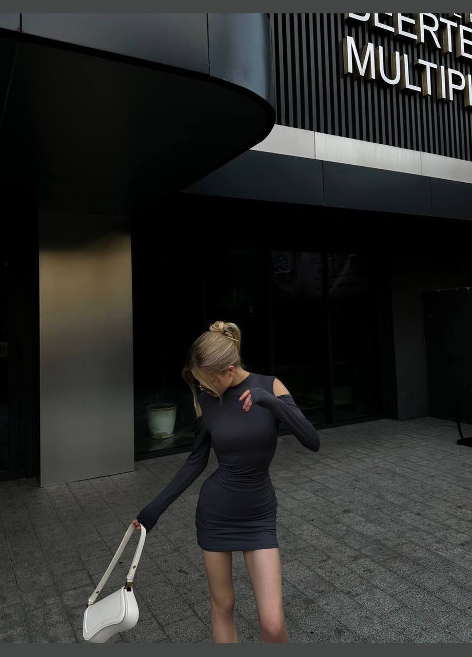 Графитовое деловое, повседневный, коктейльное, вечернее платье женское No Brand однотонное