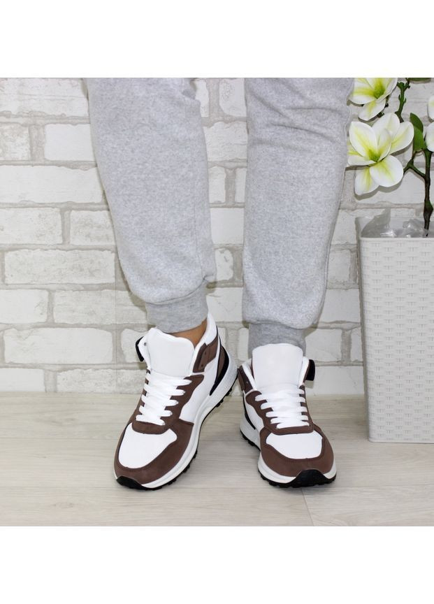 Молодіжні високі осінні кросівки з коричневими нубуковими вставками. No Brand білі (366215204)