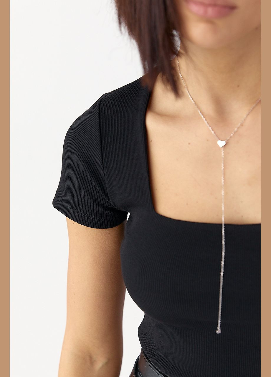 Футболка в рубчик с квадратным вырезом - черный Lurex - (324392669)