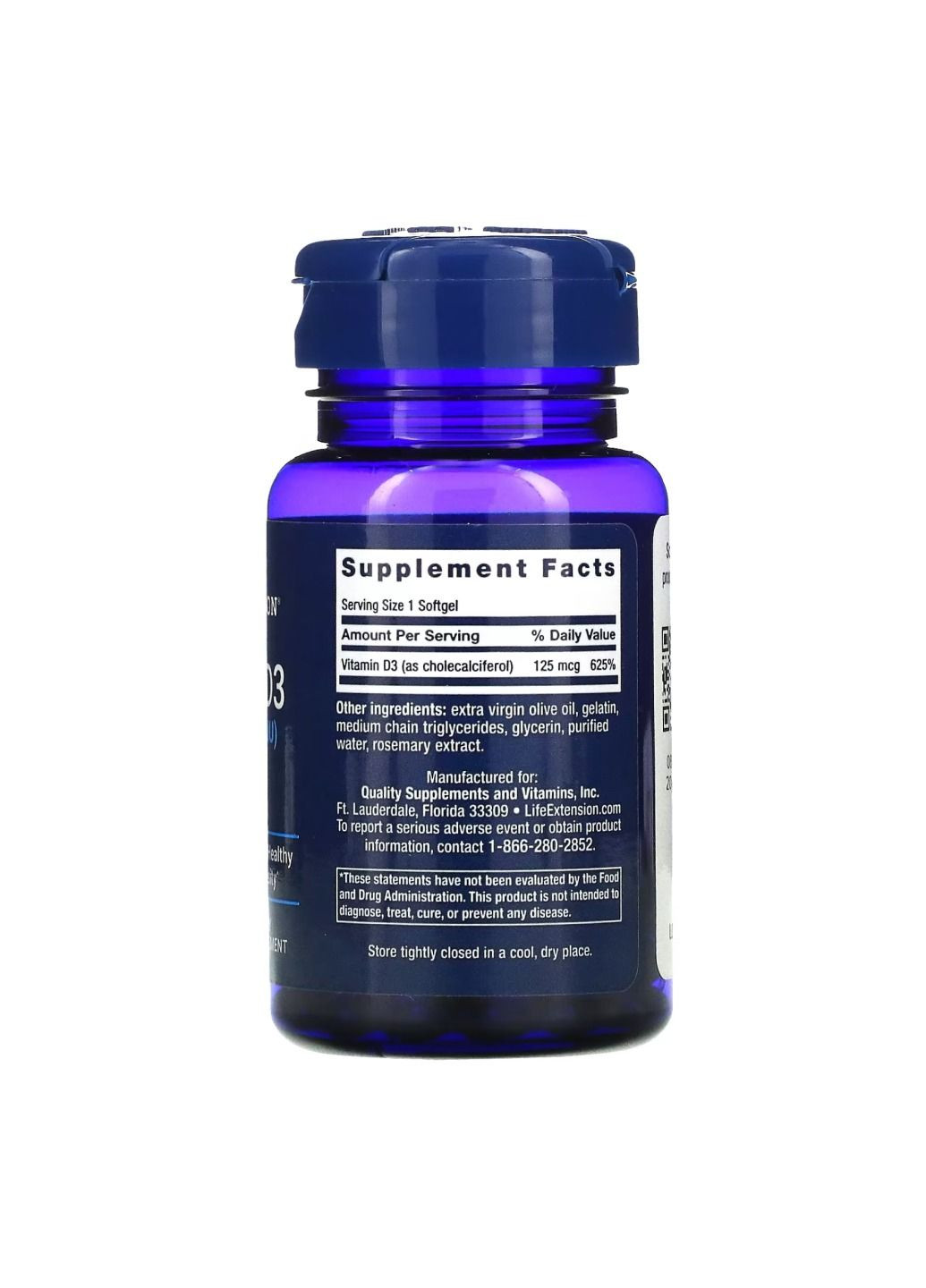 Витамин D3 Vitamin D3 125 mcg (5000 IU) - 60 softgels Life Extension (285736258)