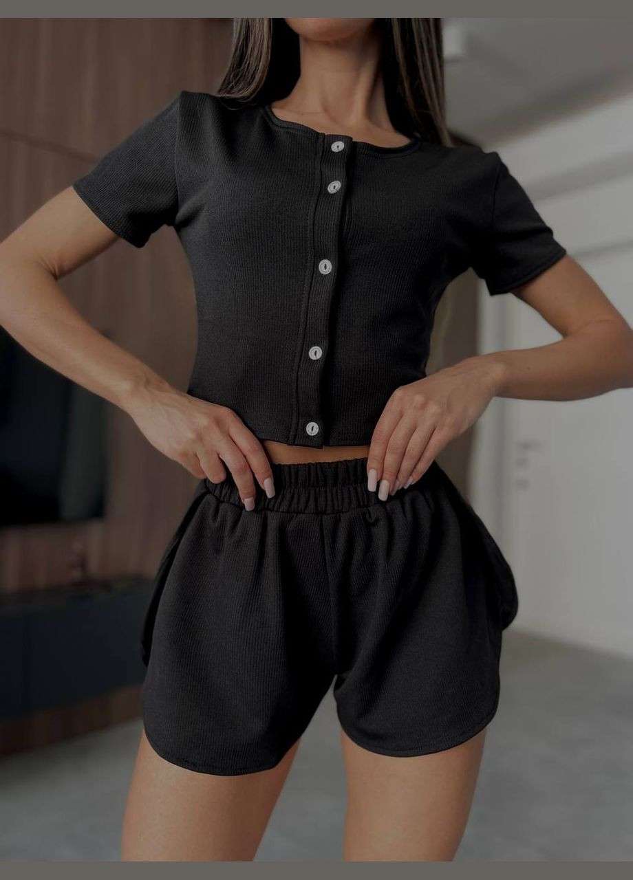 Чорна всесезон чорна легка піжама, комфортна та приємна до тіла, ідеально підходить для затишного сну та домашнього відпочинку No Brand 738-1