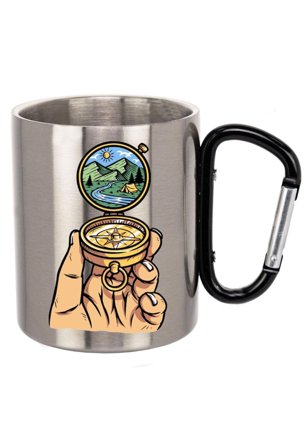 Кружка металева з карабіном (black) туристична 300 мл #0026 silver No Brand (316122787)