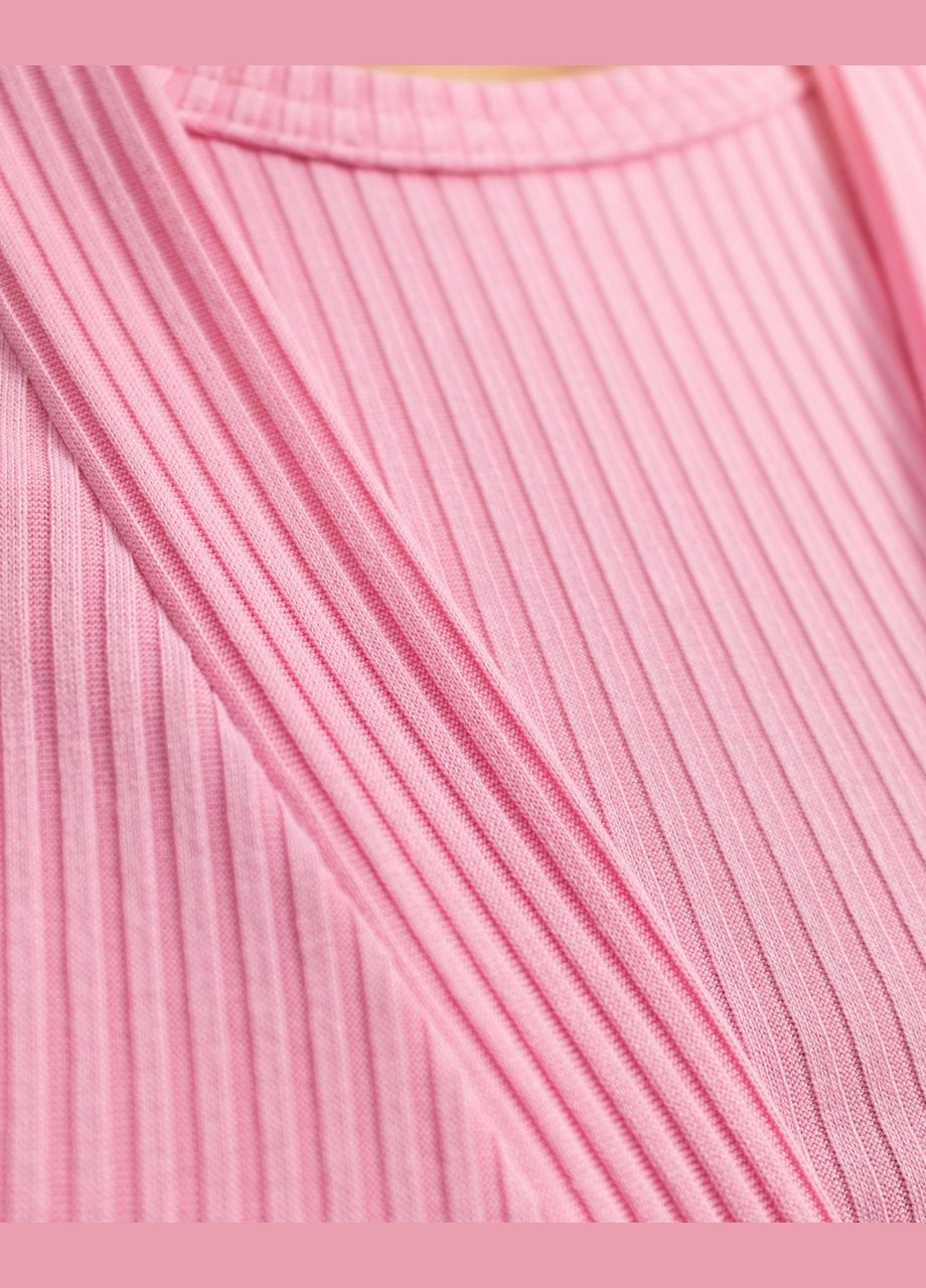 Светло-розовая всесезон пижамный женский комплект тройка в рубчик, халат, футболка с шортами светло-розовый Maybel