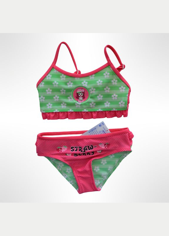 Комбінований літній роздільний купальник для дівчинки 98 см зелений/рожевий (0978) роздільний Keyzi