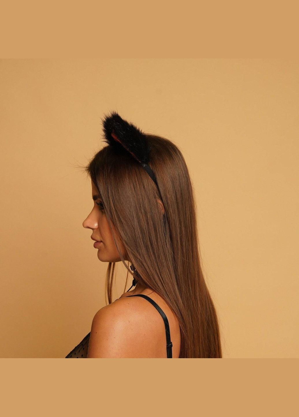 Меховые ушки кошки, Черные с оранжевым OKOVA (315149026)