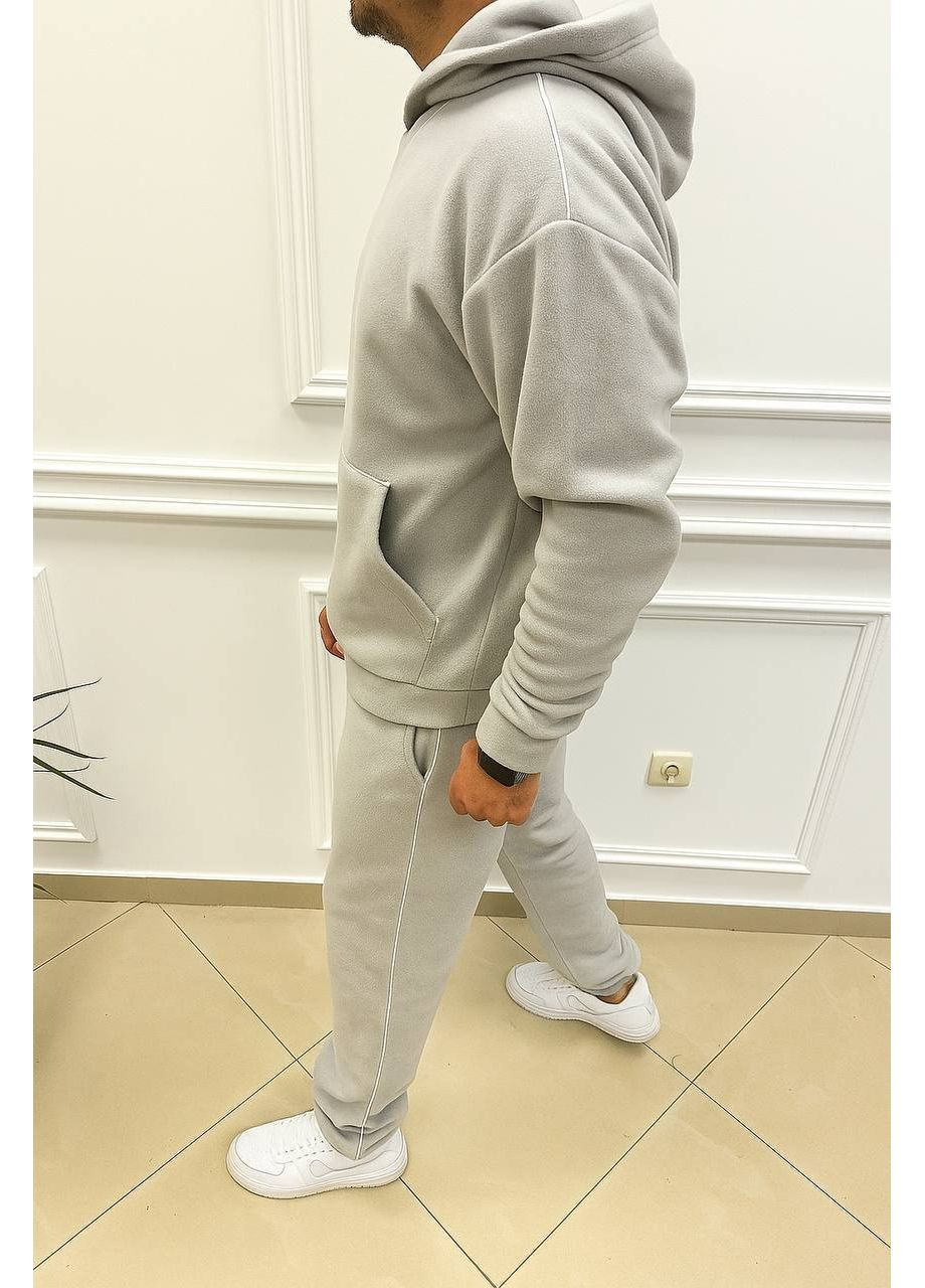 Светло-серый зимний мужской флисовый спортивный костюм брючный No Brand