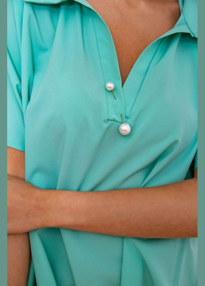 Мятная демисезонная шифоновая блуза с короткими рукавами, мятного цвета, Ager