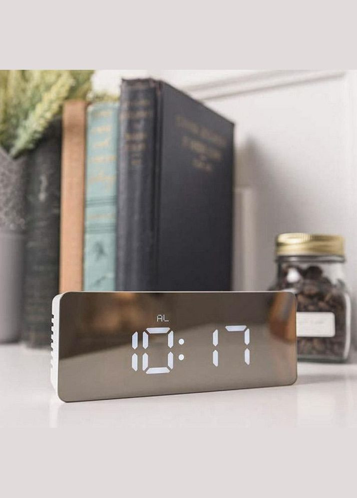 Часы настольные электронные зеркальные цифровые Premium с LED подсветкой (черные), будильник Losso (322776859)