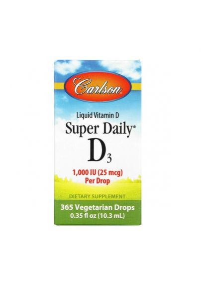Вітамін Д3,, 1000 МЕ, 10,3 мл (0,35 жидк. Унции) (CAR01270) Carlson Labs (266799380)