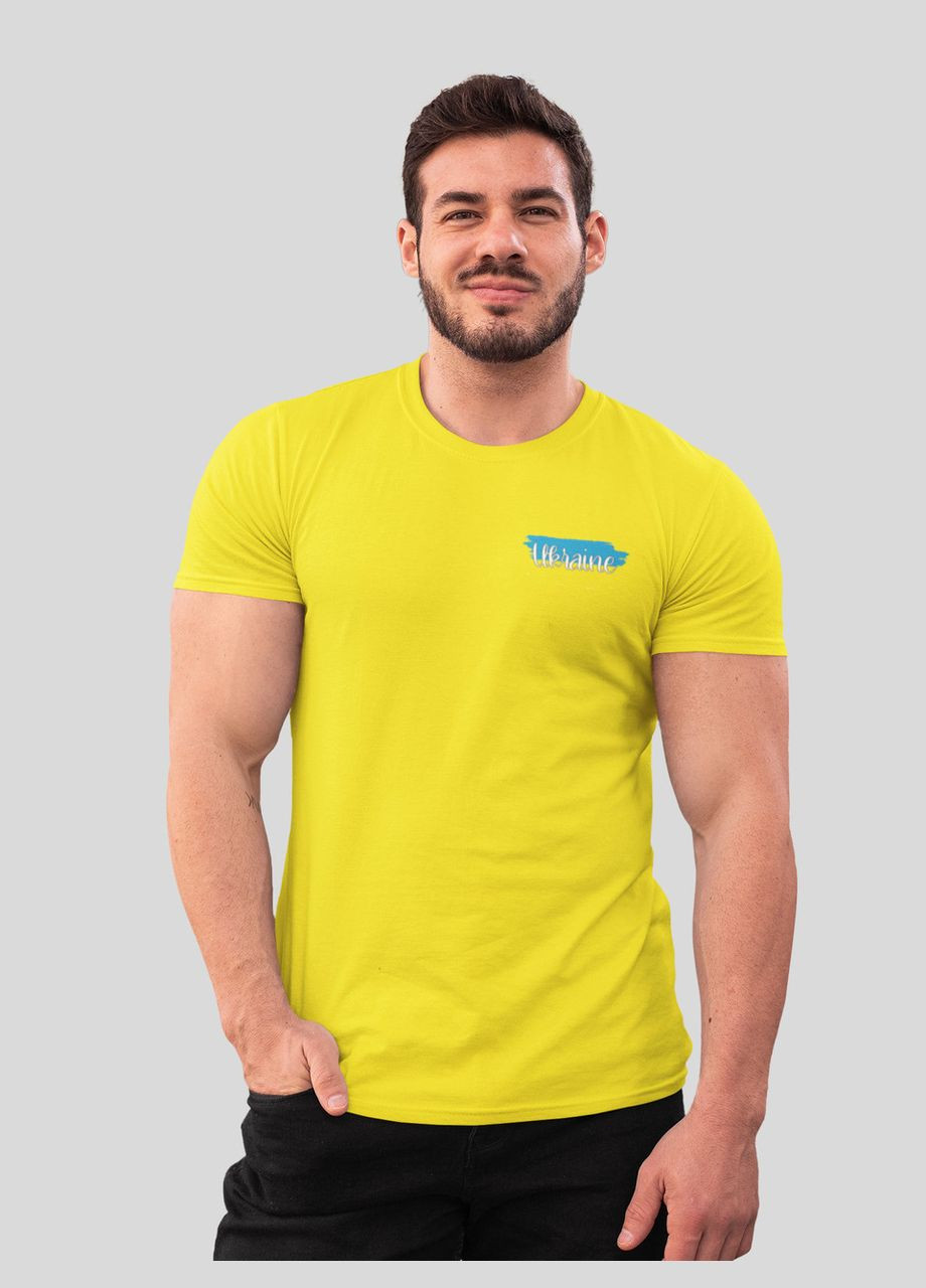 Желтая футболка мужская с надписям ukraine на груди с коротким рукавом Mishe