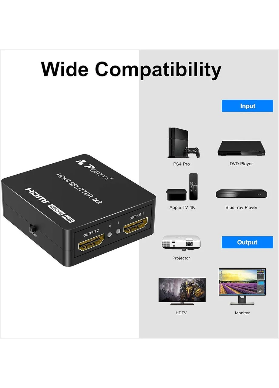 Сплиттер PORTTA N2SP12MD HDMI 1×2, 4K@60Hz 4:4:4, HDR10, Dolby Vision, HDMI 2.0b, 18Gbps, черный No Brand (388579631)