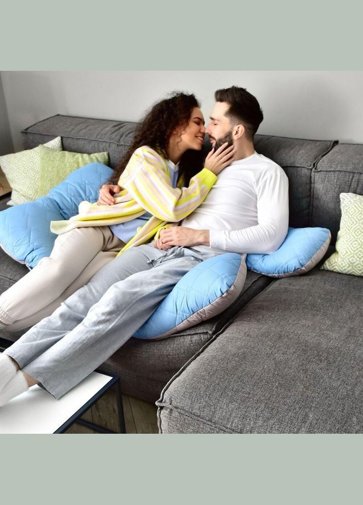 Наволочка для П-подушки для беременных сна и отдыха 140х75х20 см стеганая с молнией джинс микрофибра IDEIA (334726719)