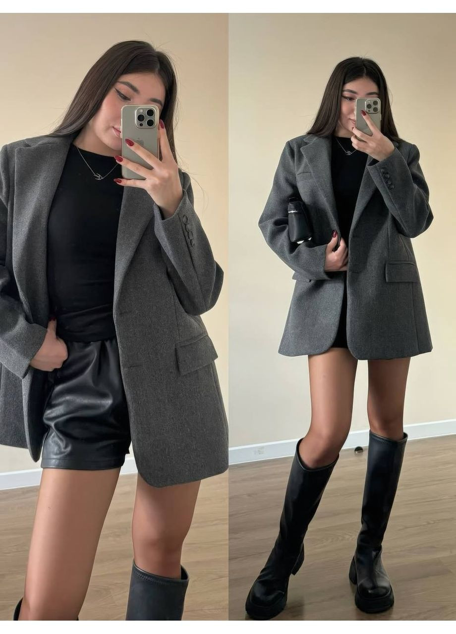 Серый женский пальто-пиджак из кашемира меланж No Brand - демисезонный