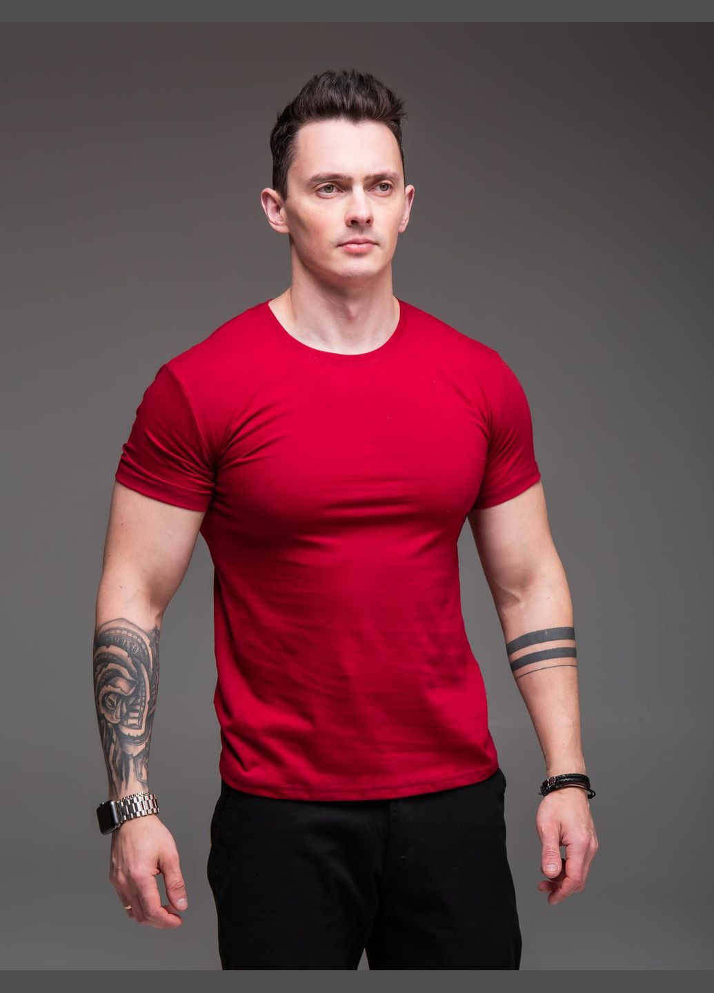 Червона футболка чоловіча базова бавовна червона з коротким рукавом No Brand