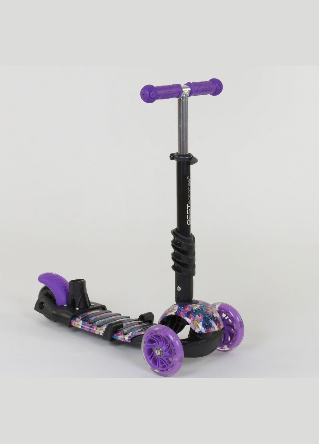 Самокат 5в1 19870. Абстракція, 3 PU колеса з підсвічуванням. Фіолетовий Best Scooter (291985670)
