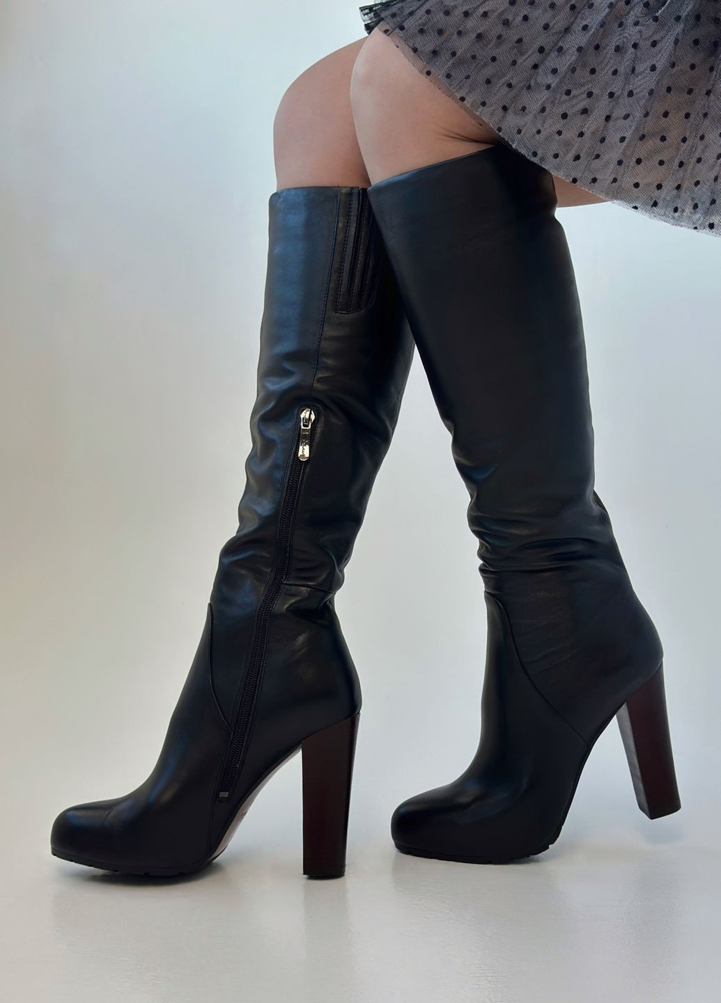 Чоботи жіночі демісезонні шкіряні на високих підборах Respect (313235409)