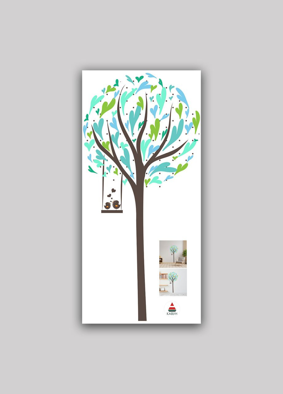 Вінілова інтер'єрна кольорова декор на стіну (шпалери, фарбу) "Дерево з пташками" з Оракалу Кавун наклейка (316189727)