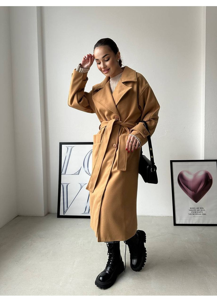 Песочное демисезонное Пальто с поясом из кашемира Garna