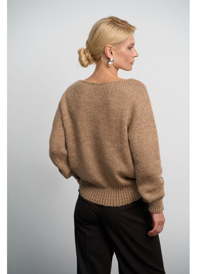 Світло-коричневий демісезонний стильний вкорочений джемпер з вовняної пряжі (2879) Triko Bakh