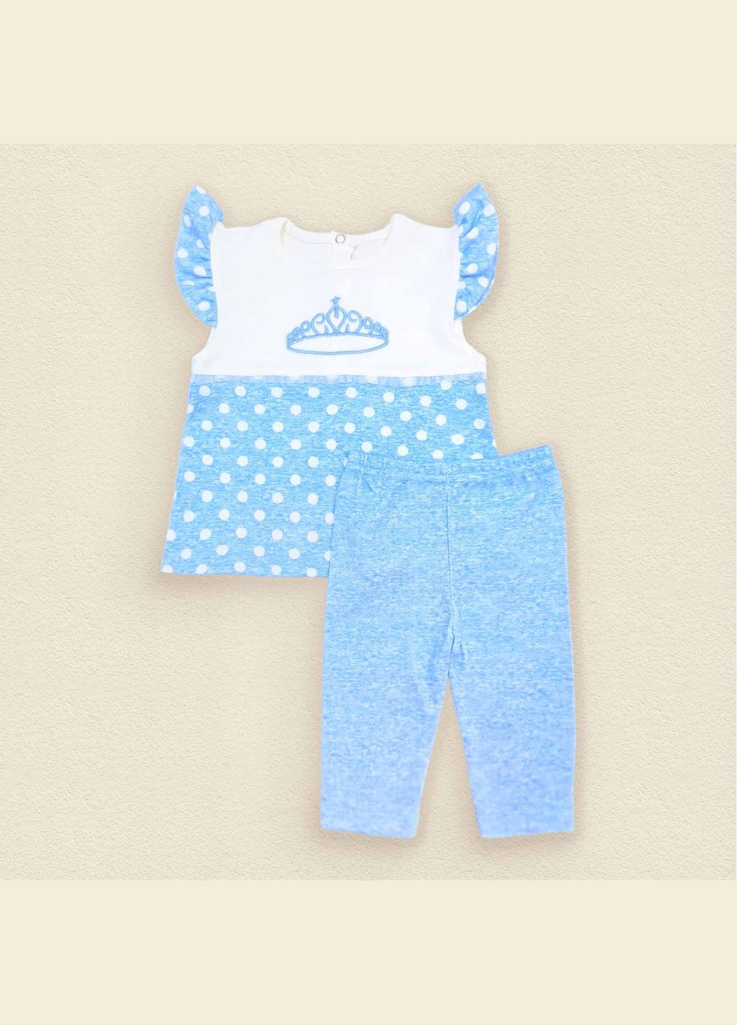 Комбінований літній комплект для дівчинки з лосинами принцеса блакитний;білий Malena