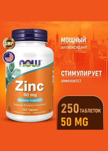 Мікроелемент цинк (цинк глюконат) NOW Zinc Gluconate 50mg 250 таблеток для імунітету Now Foods (329446666)