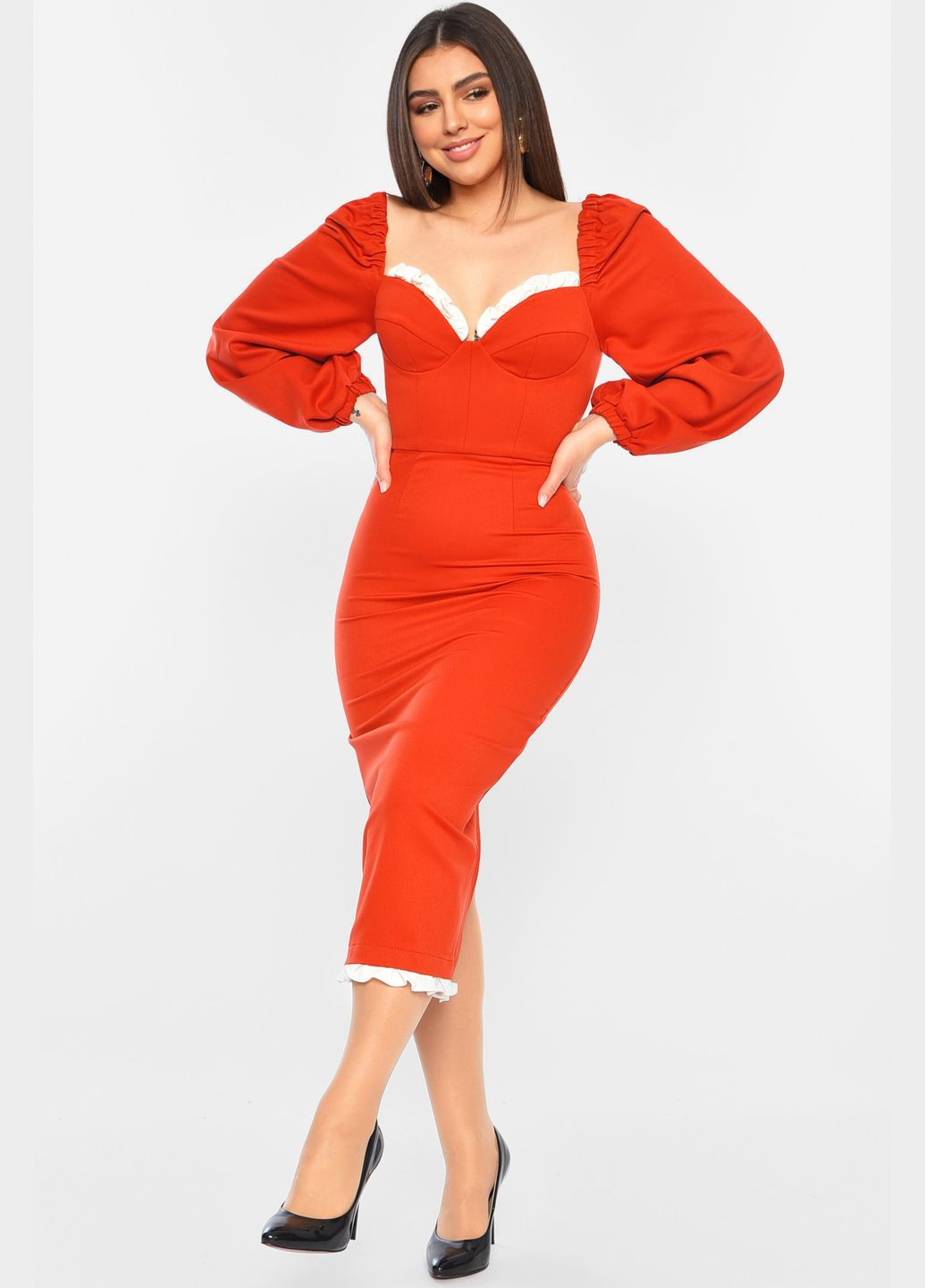 Теракотова джинсова сукня жіноча теракотового кольору а-силует Let's Shop однотонна