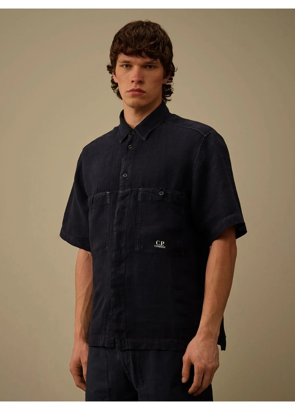 Чоловіча лляна сорочка вільного крою C.P. Company linen shirt Black (393669614)