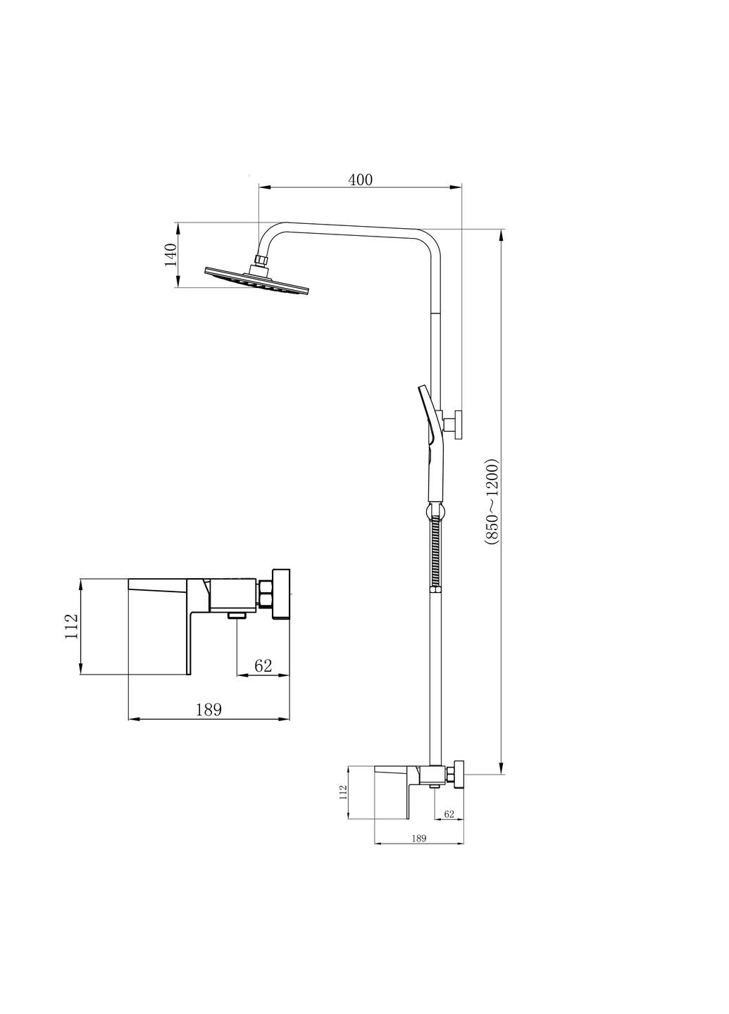 Душова система універсальна Gemini на три споживача (з виливом) QTGEM111GMB45688 Gunmetal Black PVD Qtap (329443496)
