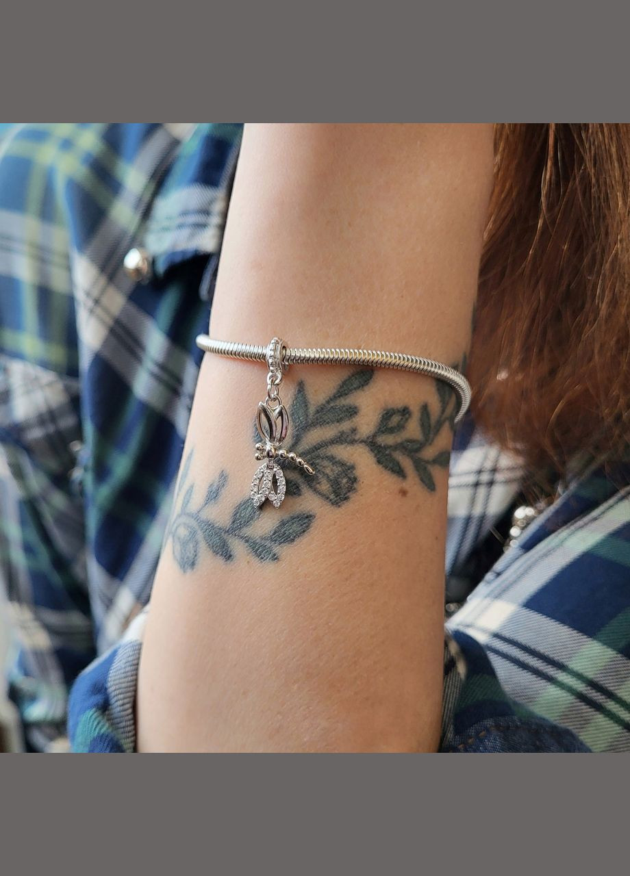 Серебряный шарм с подвеской Стрекоза серебро 925 проба Родированное 964р 1.60г No Brand (306742833)