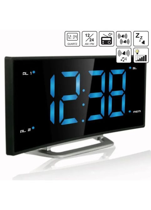 Настільний годинник (DAS301824) Technoline WT460 Blue LED з радіо Black/Silver (356149560)