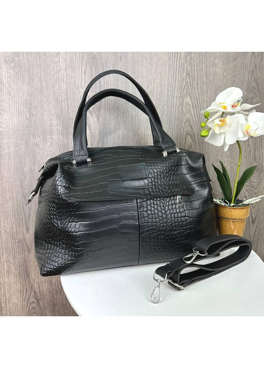 Велика жіноча сумка рептилія тиснення на плече екошкіра чорна ProDobro (363259277)